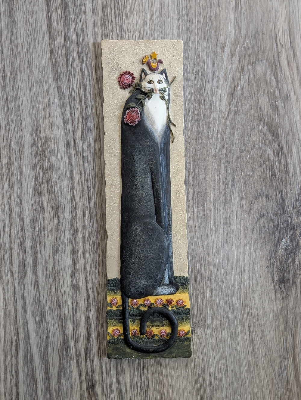 E. Smithson Cat Tails Resin 3D Wall Art "Rosebud" Wall Hanging Plaque Signed VTG - Picture 1 of 6